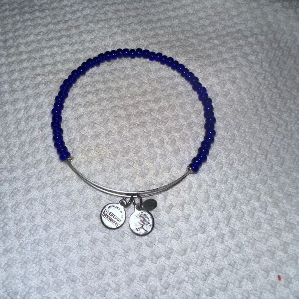 Alex & Ani silvertone royal / cobalt blue bead bracelet / bangle